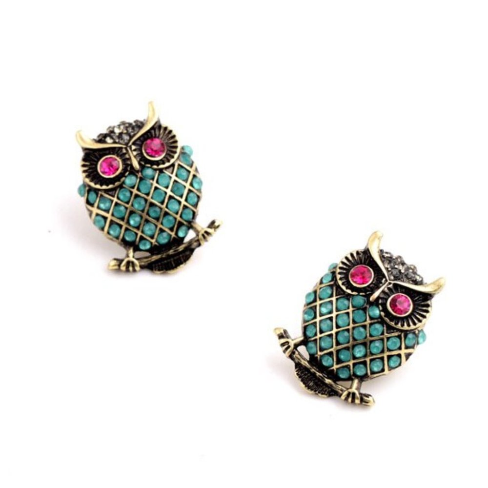 3x Boho Vintage Owl Gold Stud Earrings